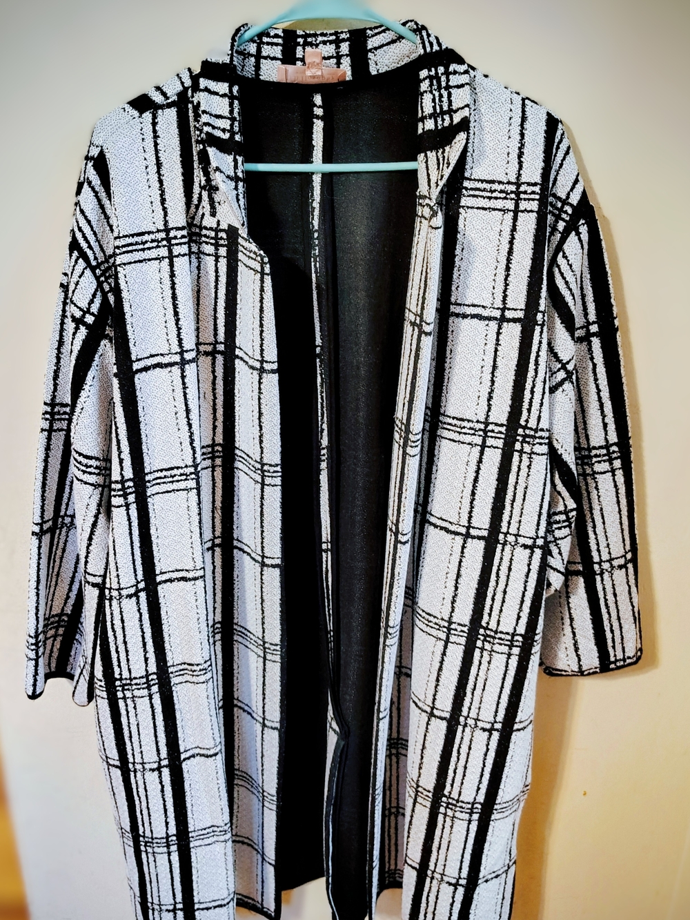 Philosophy -Black & White Plaid Open Front Cardigan-3x